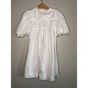 1990s Sarah Kent Crisp White Church Lace Cottage Christening Sailor Dress 6X
